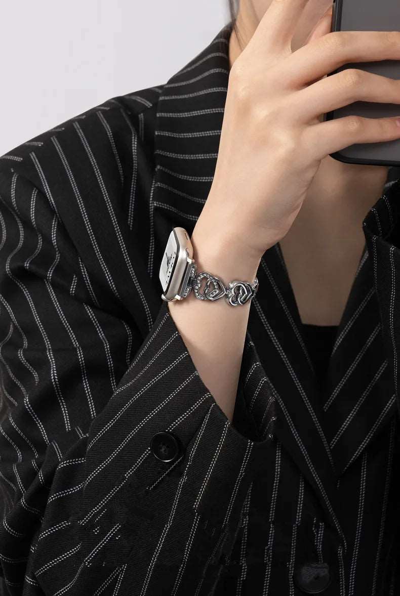 Crystal Heart Shape Stainless Steel Strap