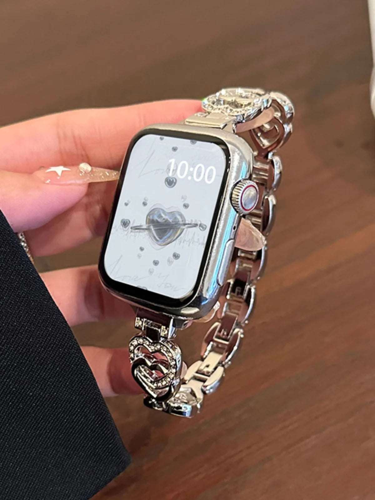 Crystal Heart Shape Stainless Steel Strap